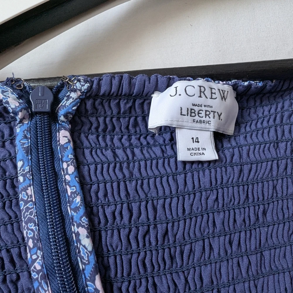J. Crew Mini Dress 14 Liberty Bourton Bloom Sweetheart Puff Sleeve Milkmaid Blue